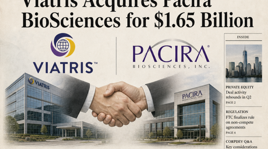 Viatris Agrees to Purchase Pacira BioSciences for 1.65 Billion Dollars
